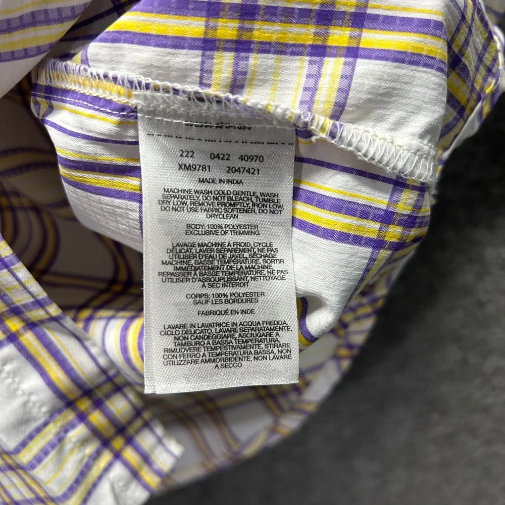 Columbia Mens Omni-Shade‎ Plaid Short Sleeve Button Down Shirt Purple Yellow XL